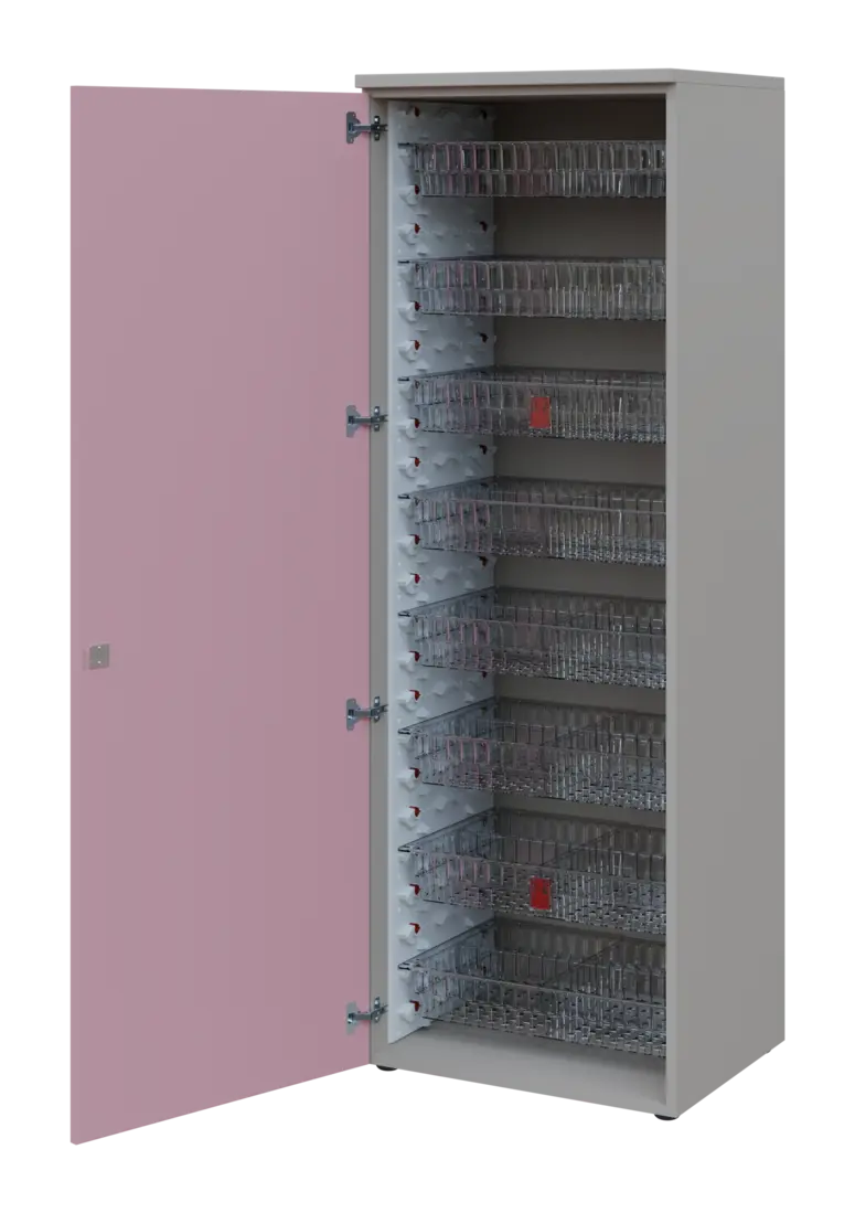 EUROMEDICA D - 66/M TRANSPARENT skříň léková boxová, 1-dveřová, levá, 1950x660x535, korpus šedý, dví